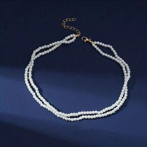 Short Choker Necklace Retro faux  Pearl Beads Handmade Double Layer Chain